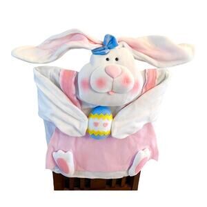 Easter Bunny Rabbit Chair Cover Decor 20” Plush Head Adjustable Ears Holiday New